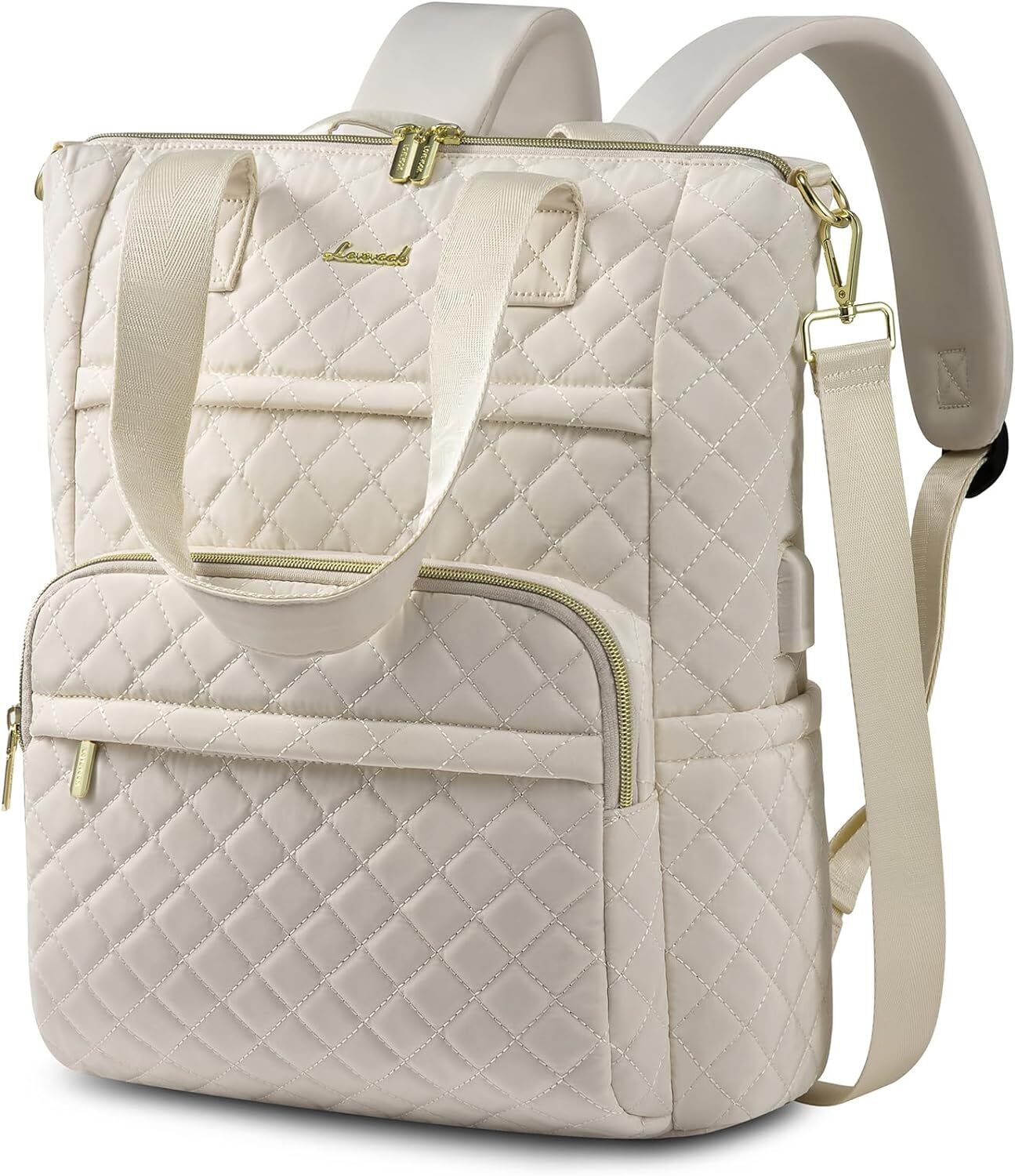 LOVEVOOK Laptop Backpack for Women 15.6 inch,Diamond Quilted Inch, Beige 