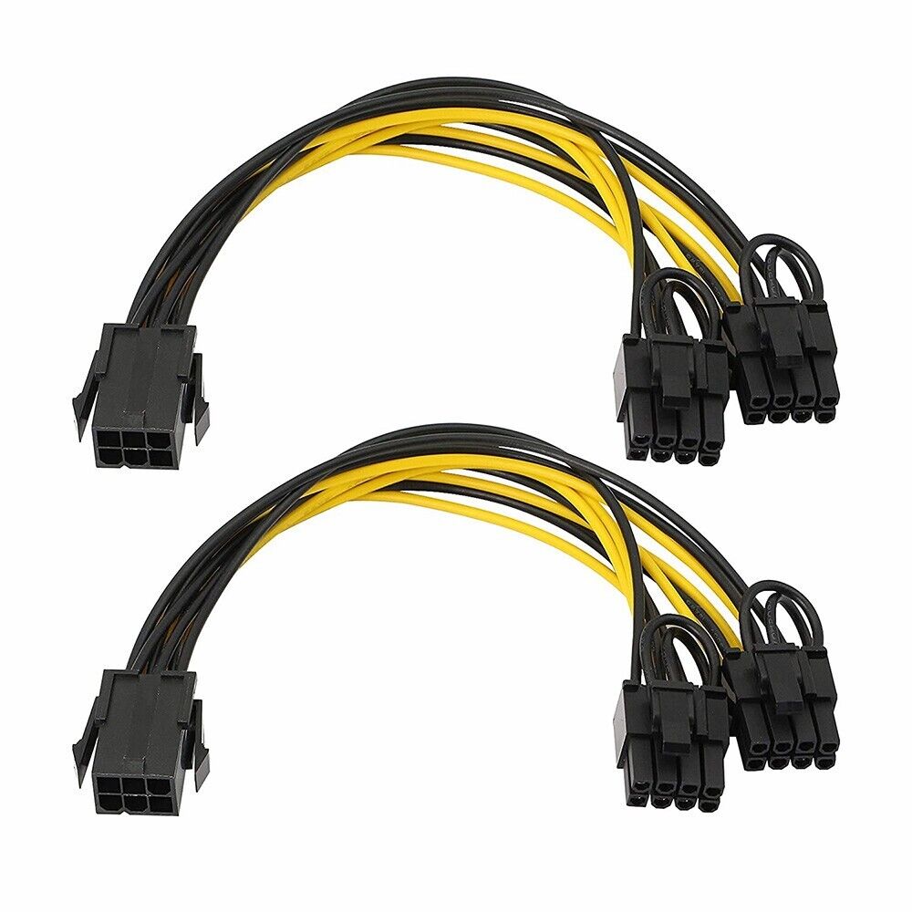 2x PCI-E 6-pin to 2x 6+2-pin (6-pin/8-pin) Power Splitter Cable PCIE PCI Express