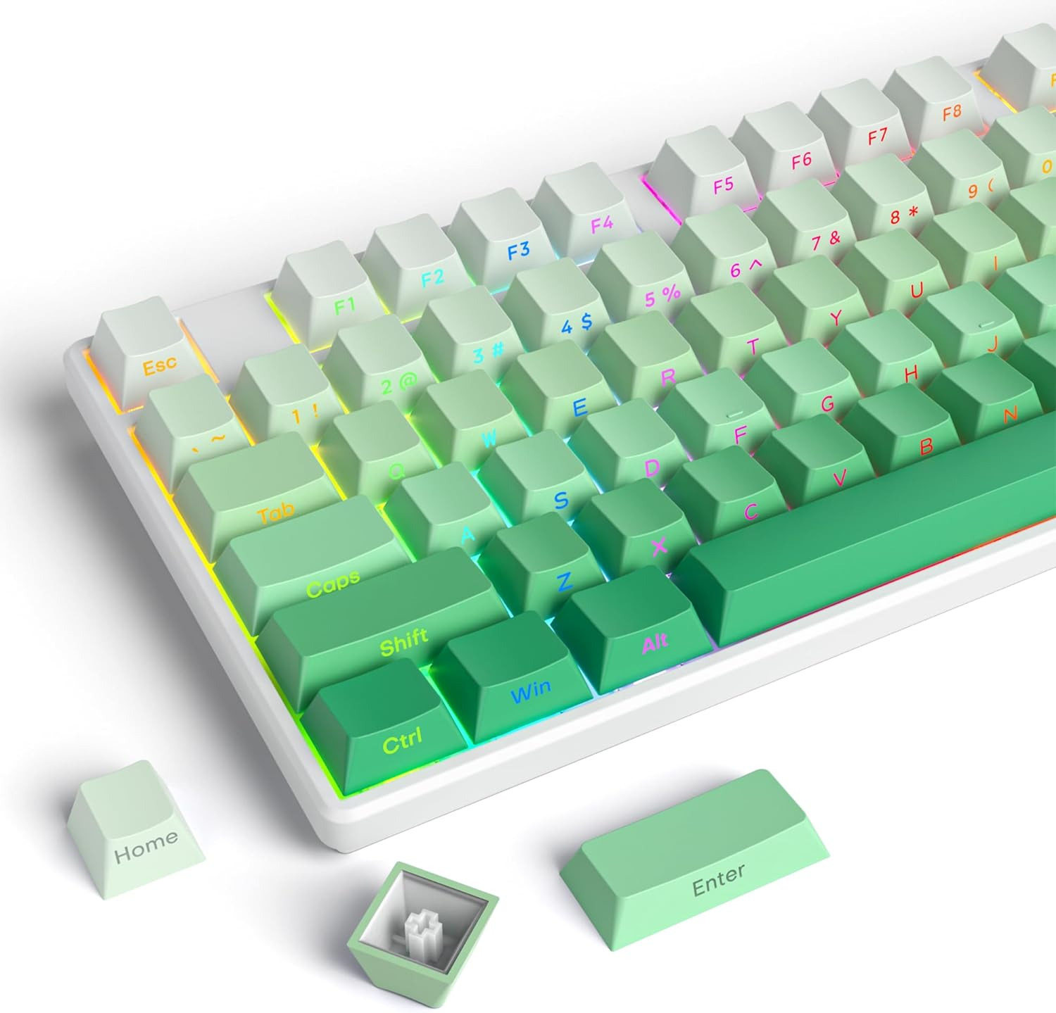 Side-Printed PBT Keycaps, Double Shot Shine Through Custom Cherry Profile Green 