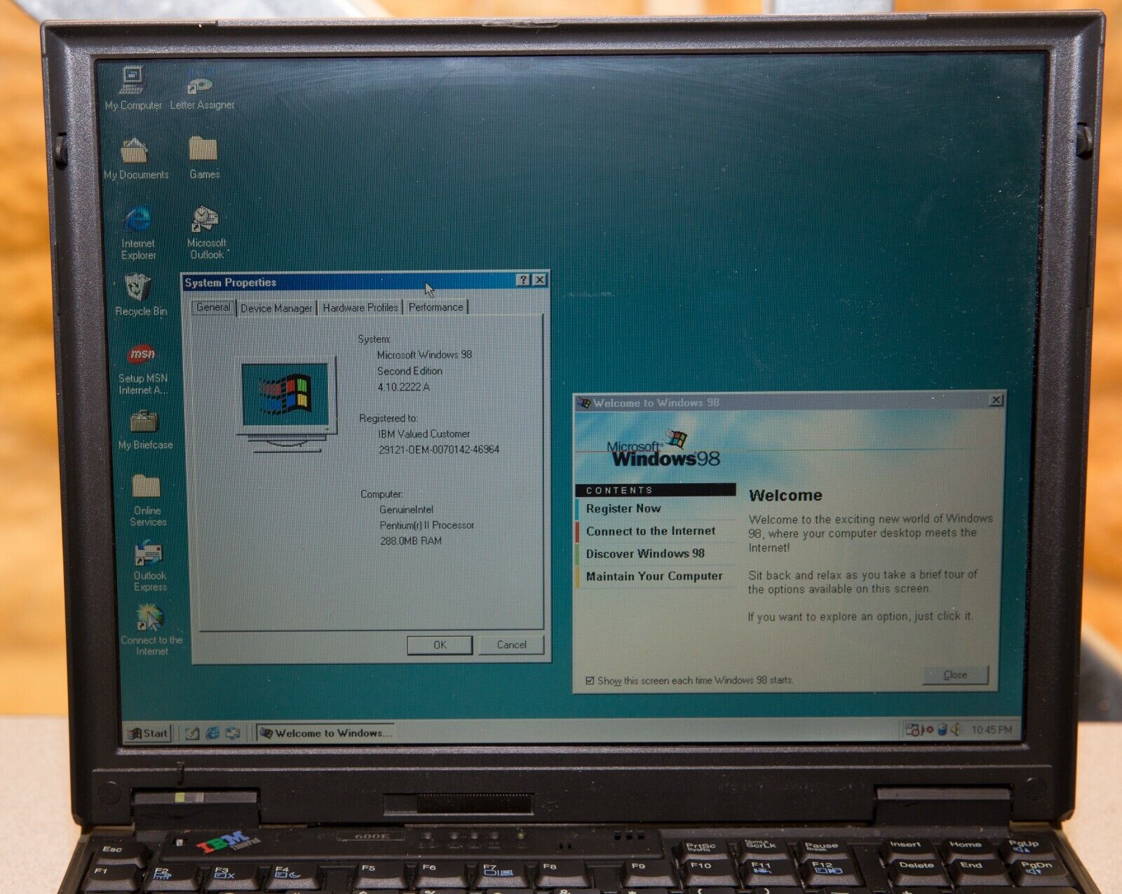 Vintage IBM ThinkPad 600E 2645-4AU Pentium II 366MHz 288MB RAM 16GB SSD Win98