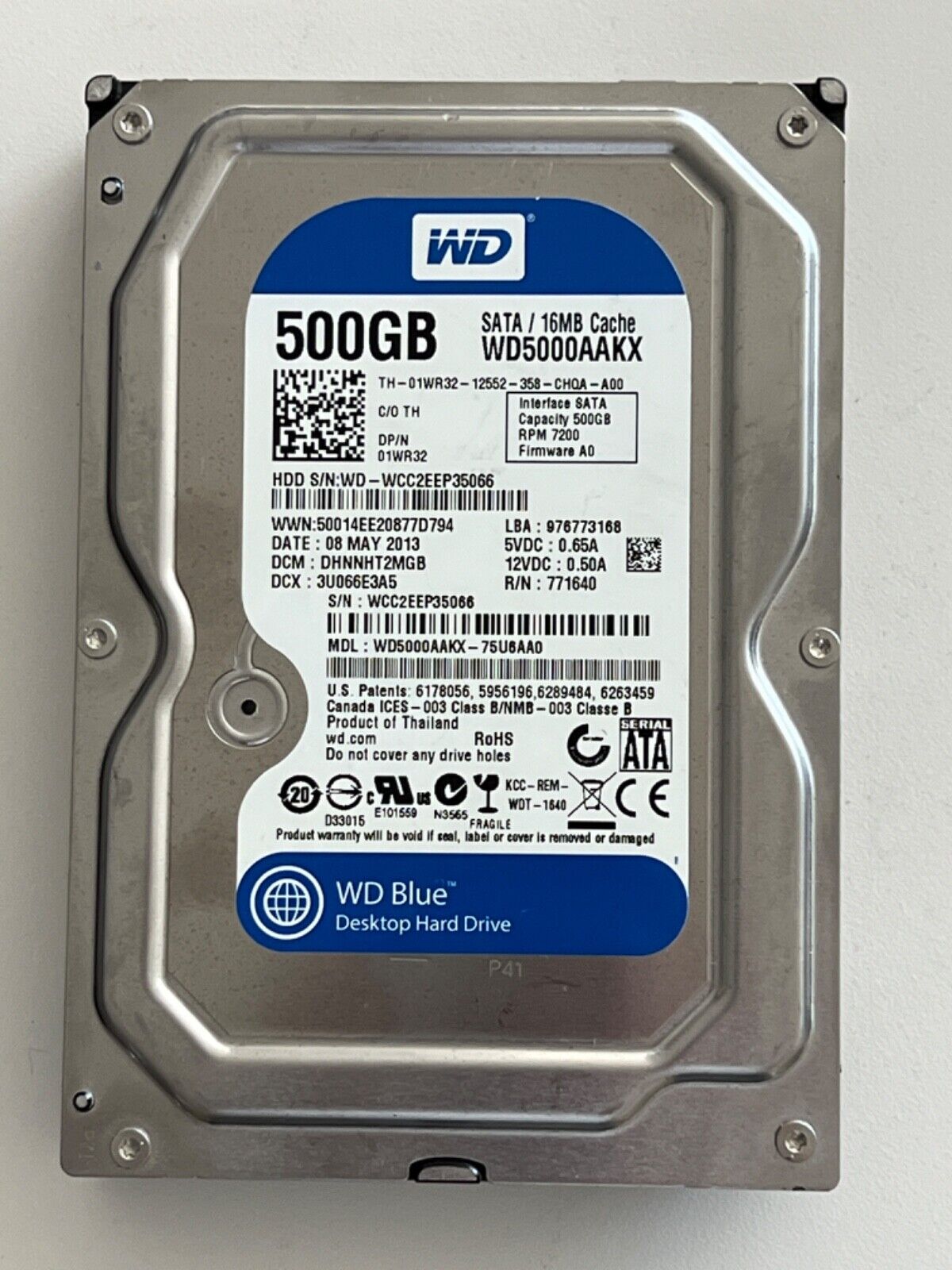 Western Digital WD5000AAKX 500GB 7200RPM 6Gb/s 3.5in SATA Hard Drive 16MB Cache