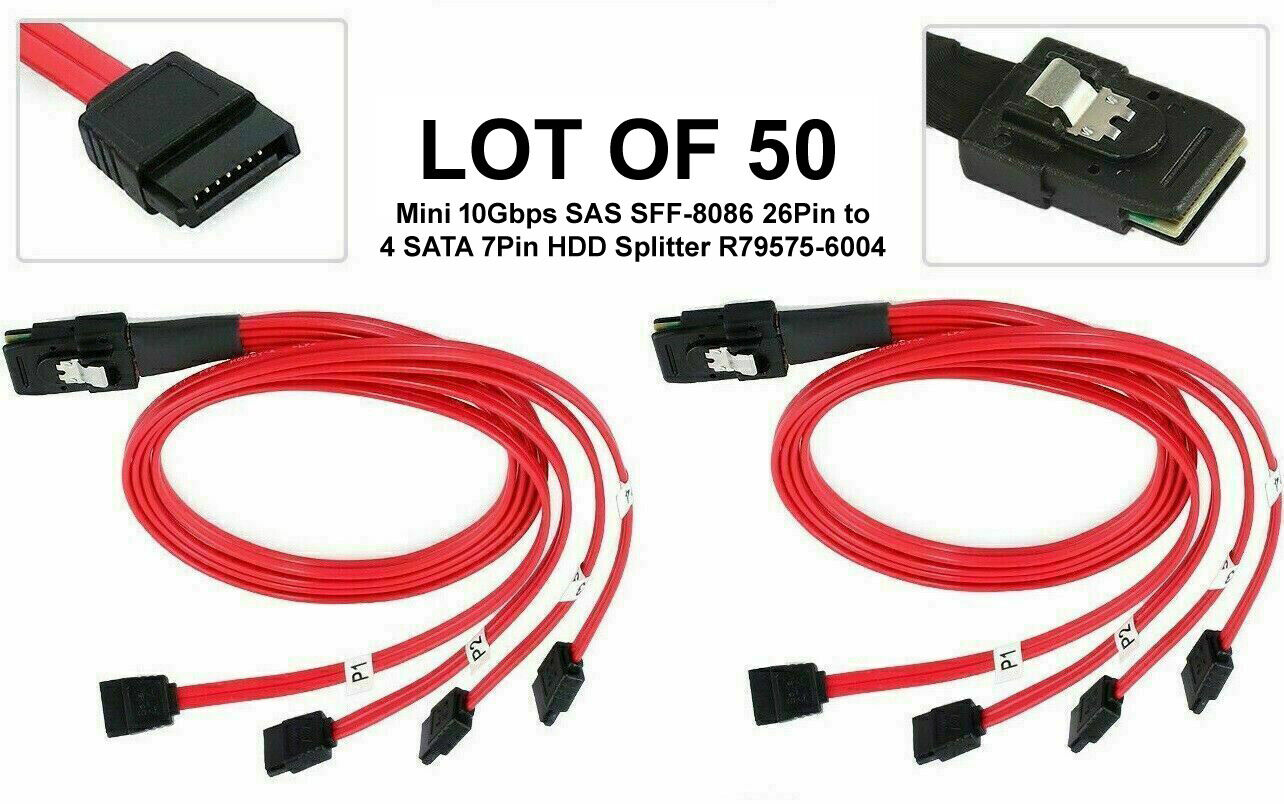 50x Mini 10Gbps SAS SFF-8086 26Pin to 4 SATA 7Pin HDD Splitter R79575-6004