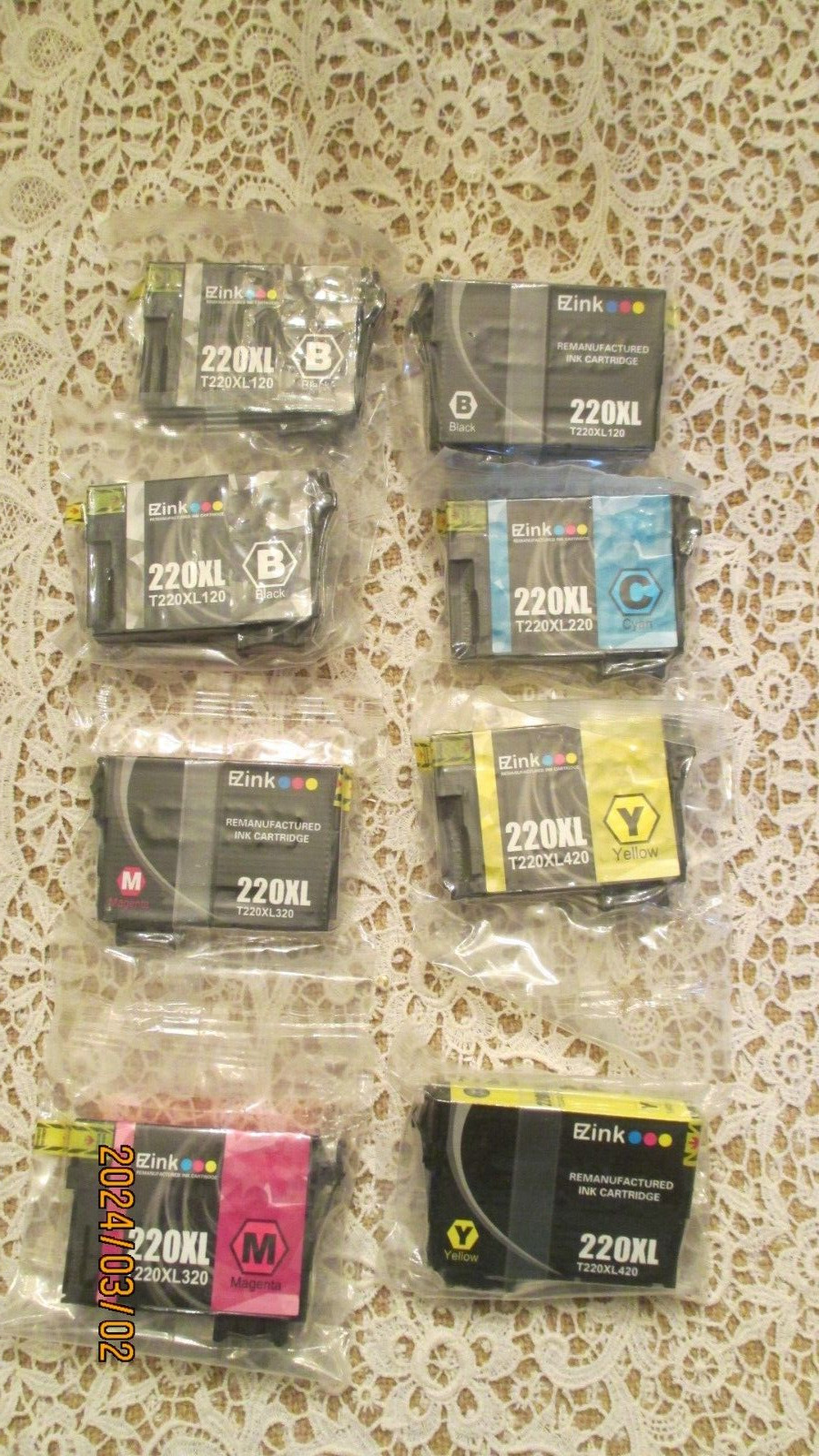 EZink 220XL Ink Cartridges 8 Pack Sealed  3 Black, 2 Magenta, 2 Yellow, 1 Cyan