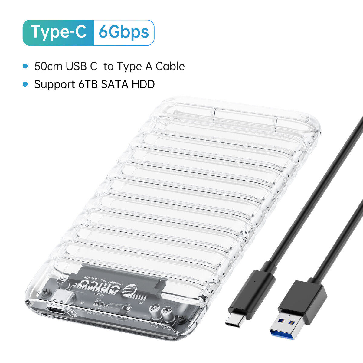 ORICO 2.5'' Hard Drive Enclosure USB C to SATAIII 6Gbps External Hard Drive Case