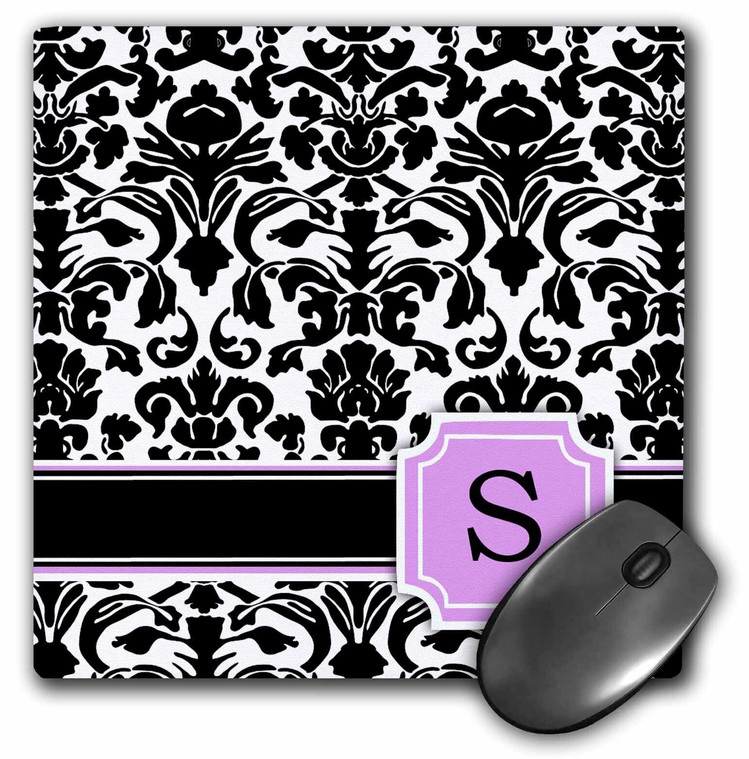 3dRose Personal initial S monogrammed pink black and white damask pattern girly