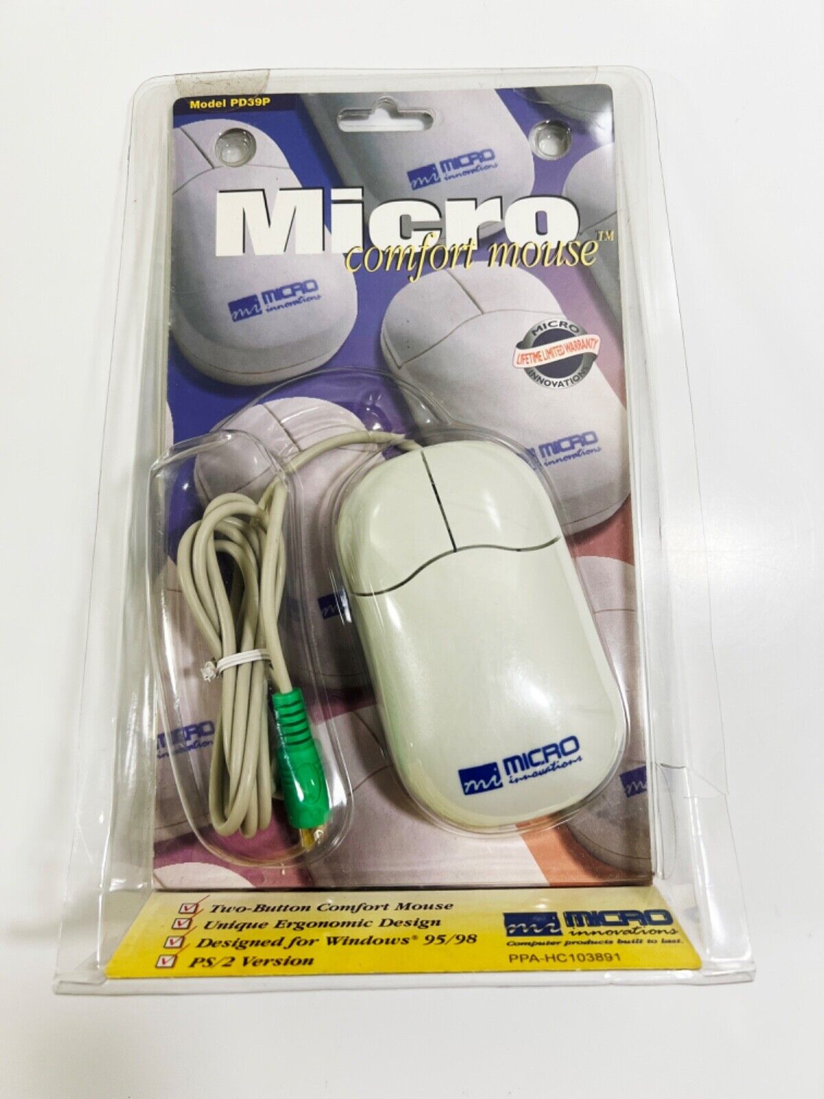 Vintage NOS Factory Sealed Micro Comfort PC Mouse PS/2 PD39P 1998 RETRO GAMING