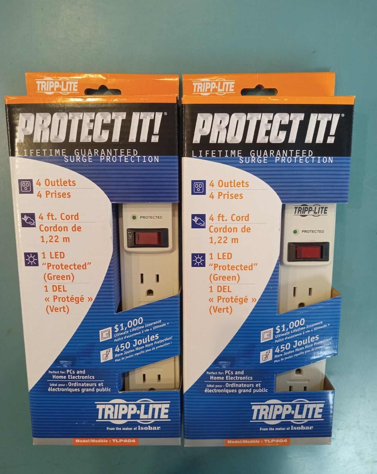 lot of 2Tripp-Lite” 4 Outlets 120v Surge Suppressor Made by Isobar. Brand New