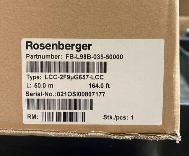 FB-L98B-035-50000 Rosenberger Ruggedized Single Mode Fiber Jumper 50M
