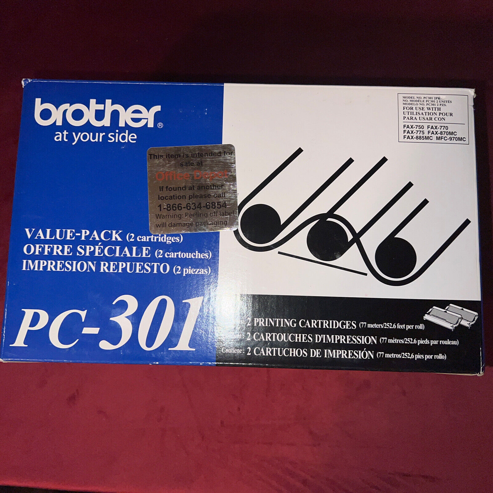 Brother PC-301 Genuine Factory Sealed Value Pack with 2 Printing Cartridges 18