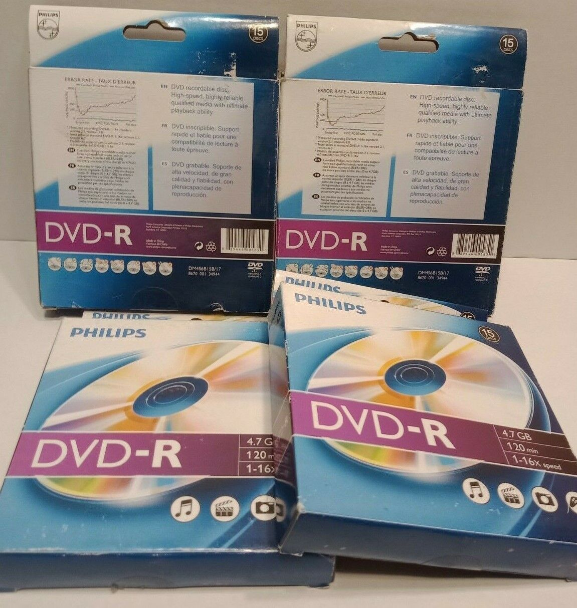 PHILIPS DVD-R 15 DISK 4.7 GB 120MIN 1-16x SPEED NEW IN BOX