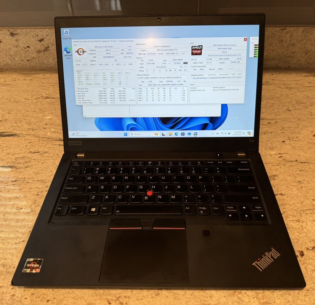 Lenovo ThinkPad T14 Gen 1 Laptop (AMD Ryzen 5 4650U, 16GB RAM, 256GB SSD) Win 11