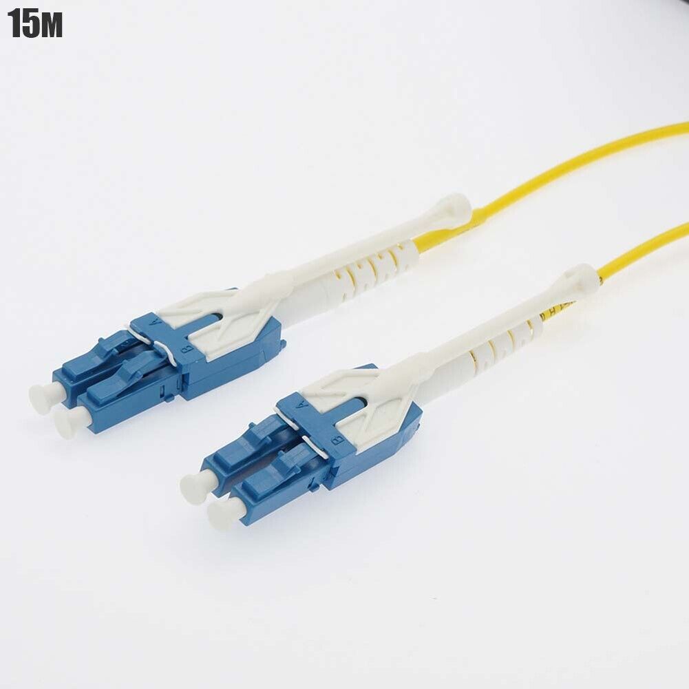 15M Uniboot LC UPC to LC UPC Duplex Single Mode Fiber Optic Cable Pull Push Tab