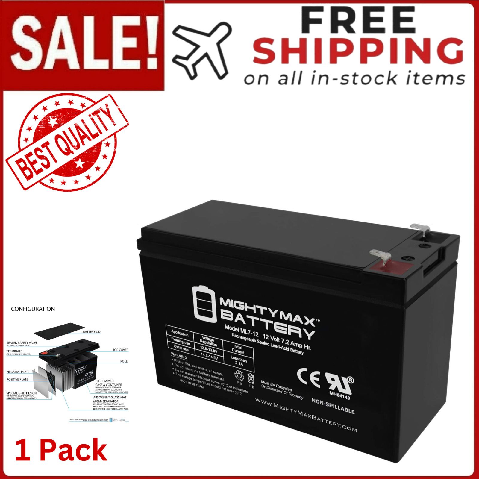 12V 7.2AH Replacement Battery Compatible with Cyberpower CPS1500AVR UPS