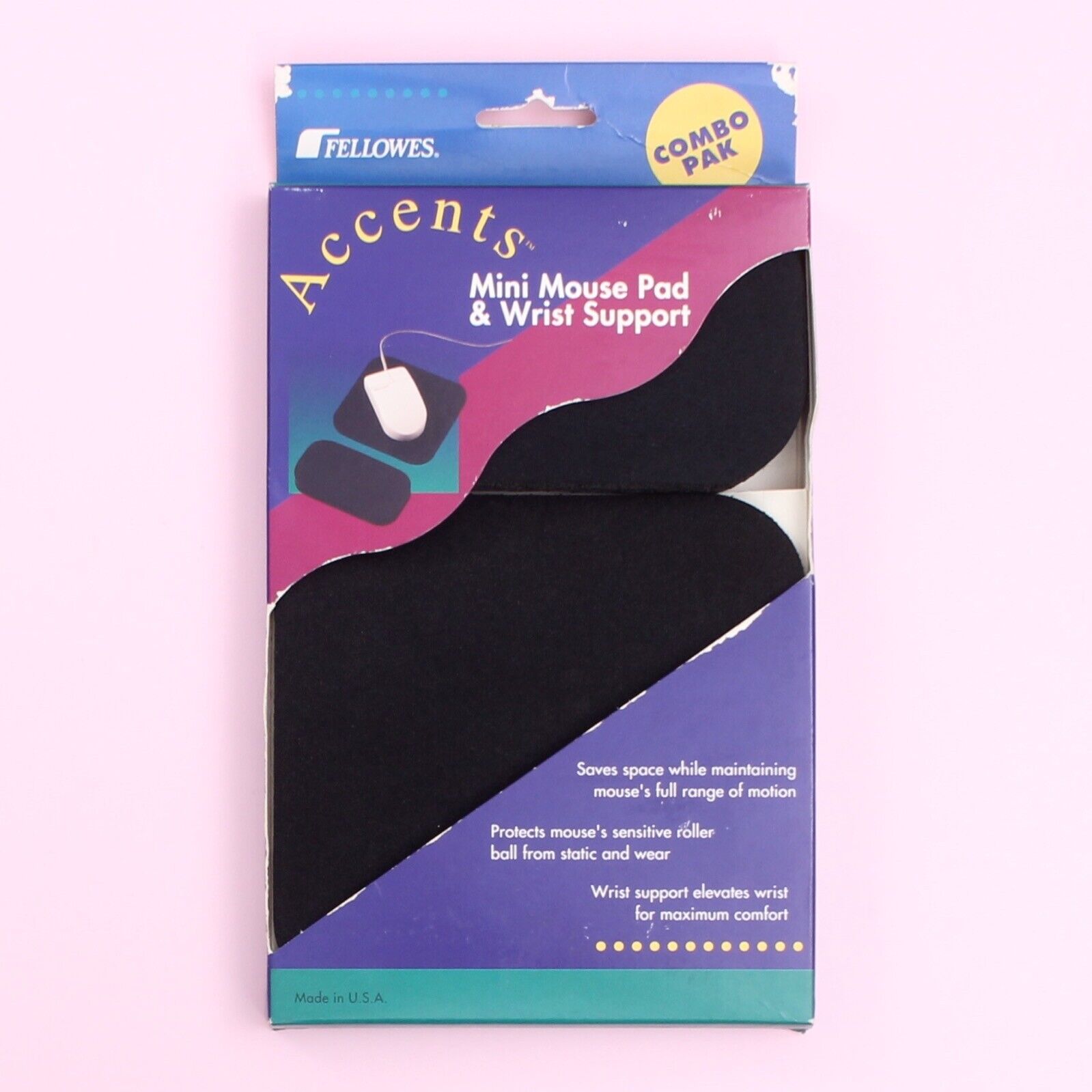 Vintage Fellowes Accents Mini Computer Mouse Pad & Wrist Support Combo Pak *NEW*