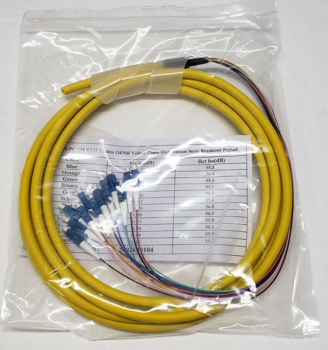 12 fiber LC/UPC Singlemode 9/125 Ribbon Pigtails 3 meters