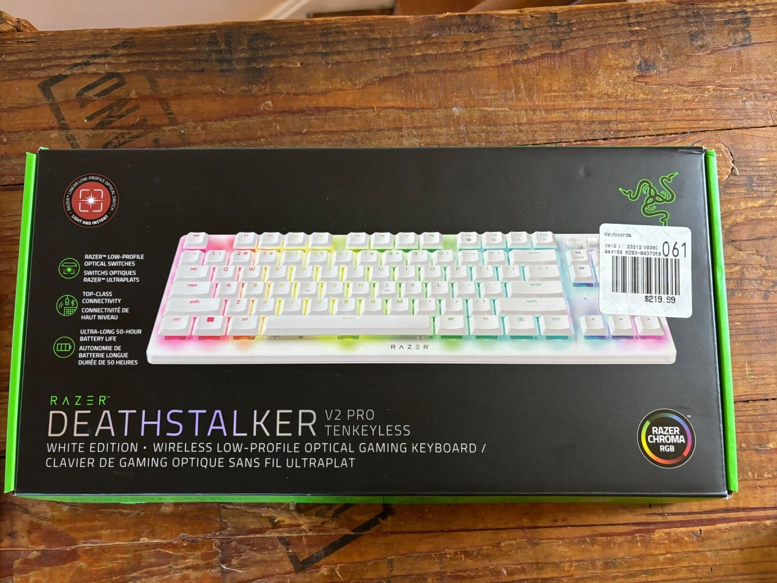 Razer DeathStalker V2 TKL Pro Wireless Red Silent Switch Gaming Keyboard - White