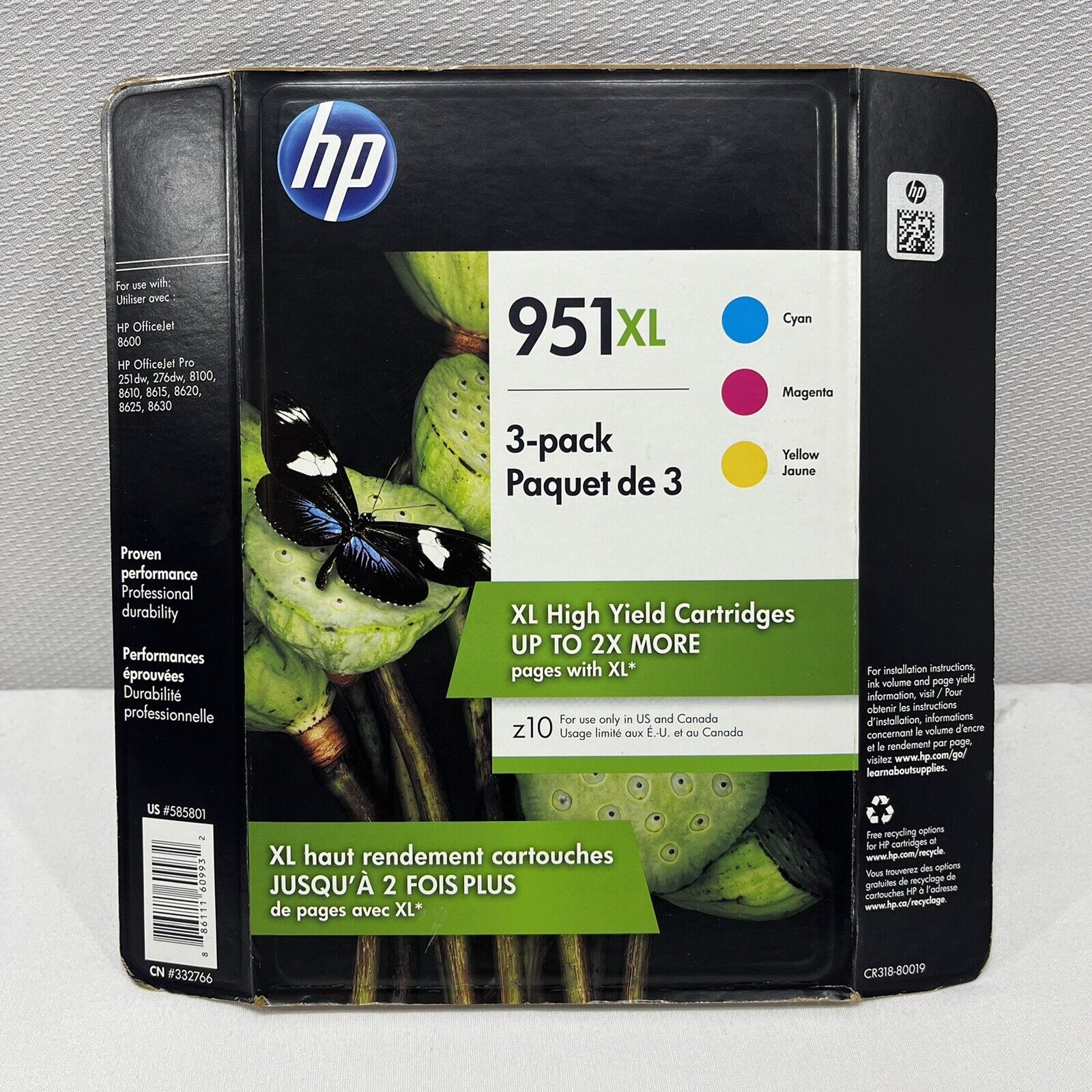 HP 951XL Tricolor 3-Pack CR318BN Ink Magenta Yellow Cyan 08/2021 OEM Genuine