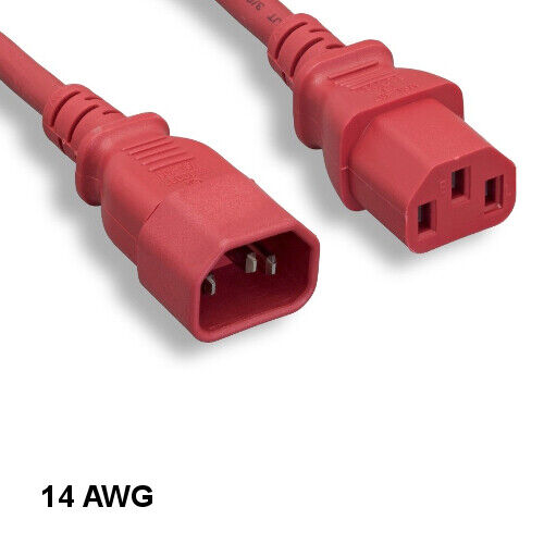 Red Color 3 feet 14AWG Power Extension Cord IEC-60320 C13 To C14 15A/250V PDU