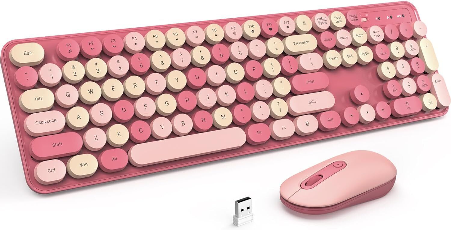 Wireless Keyboard And Mouse Combo 2.4G Full-Sized Colorful Typewriter Keyboard