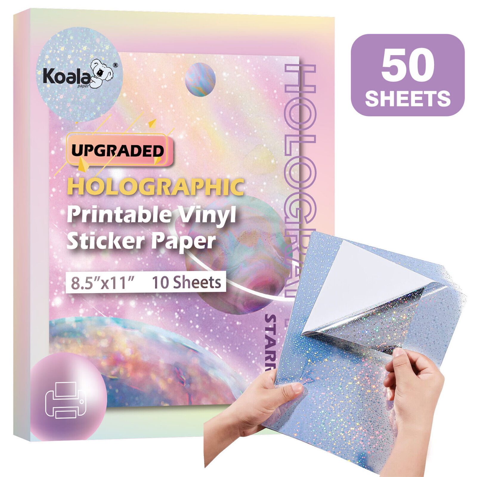 50 Pk UPGRADED Koala Holographic Printable Vinyl Sticker Paper Glossy Waterproof