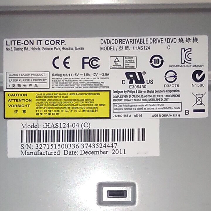 Lite-On iHAS124 DVD/CD RW Rewritable SATA Drive Disk Reader Internal Black Bezel