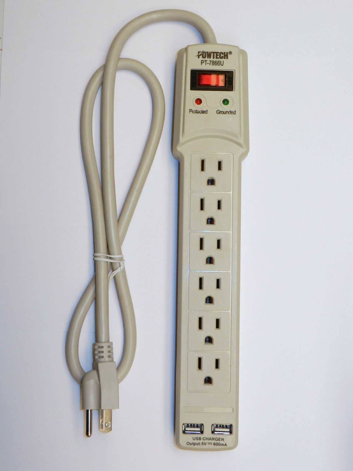 6 Outlets Power Strip Surge Protector Safety Reset Circuit Breaker 2 USB Ports 