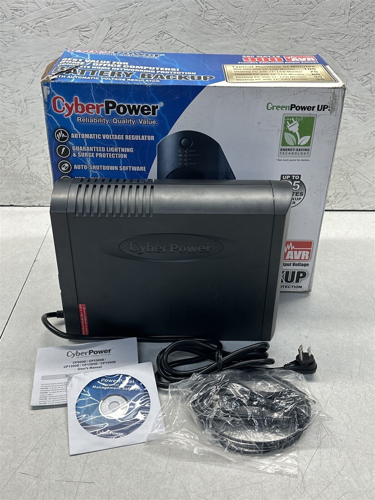 CYBER POWER 900VA 8-OUTLET UNINTERRUPTABLE POWER SUPPLY CP900AVR NEW OPEN BOX