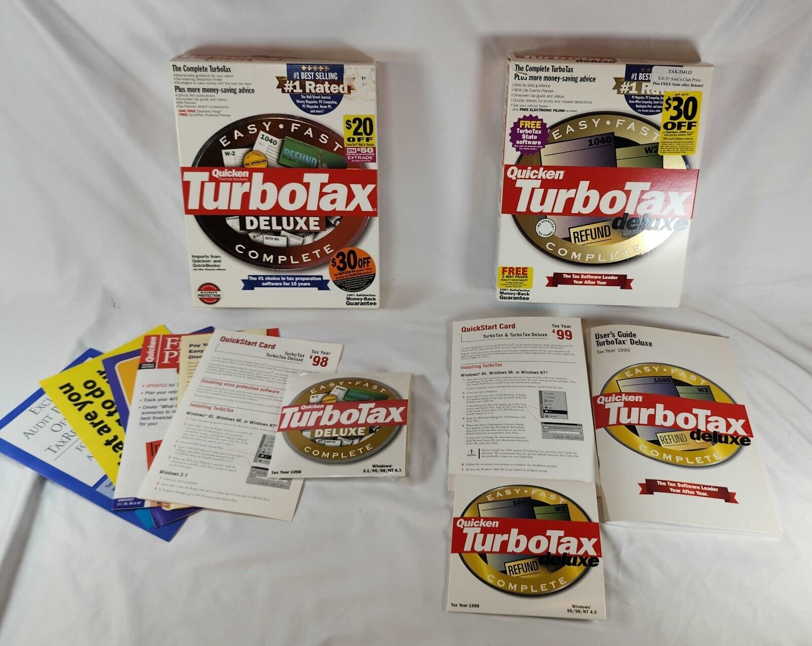 TurboTax Deluxe for Tax Years 1998 & 1999 Windows 3.1 95 98 NT CD-ROM Box Manual