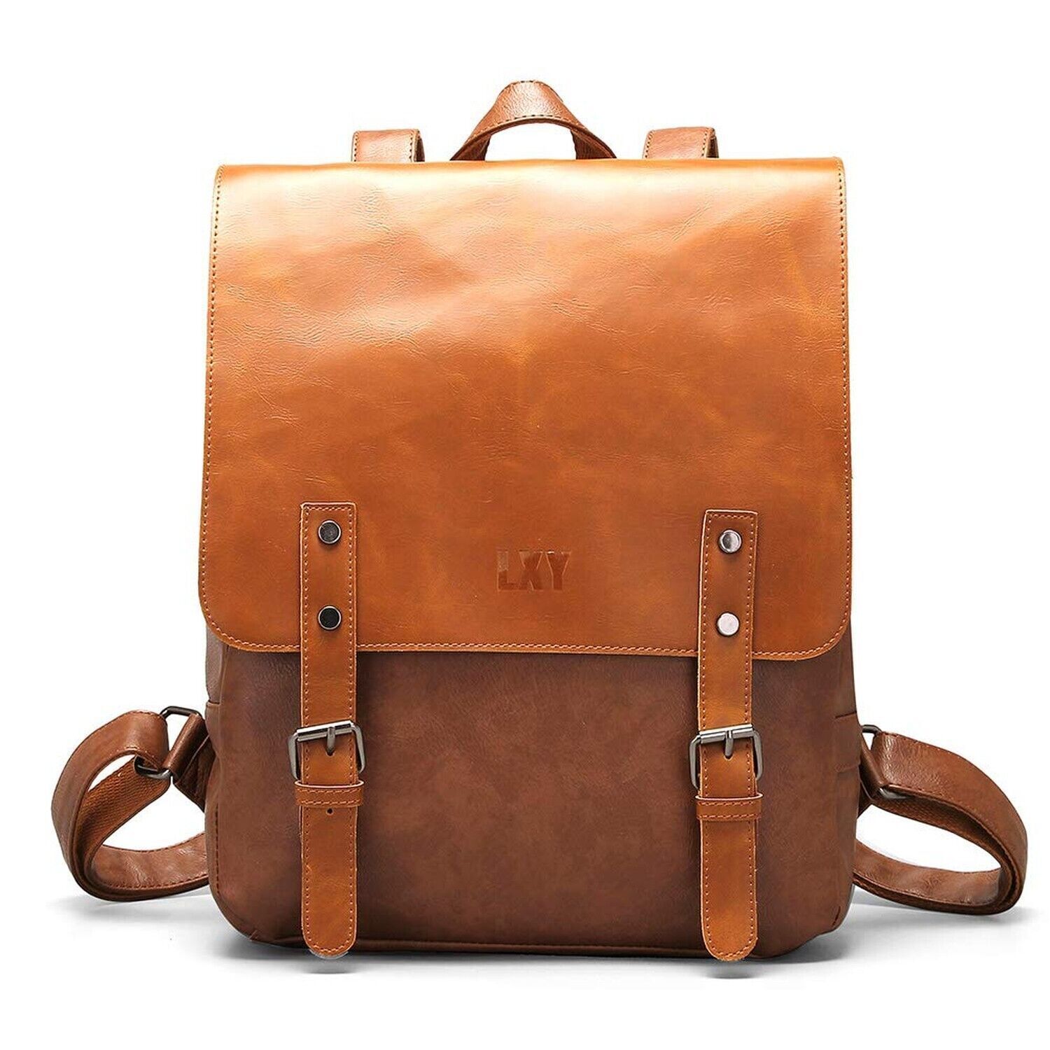 LXY Vegan Leather Backpack Vintage Laptop Bookbag , Brown Faux Leather