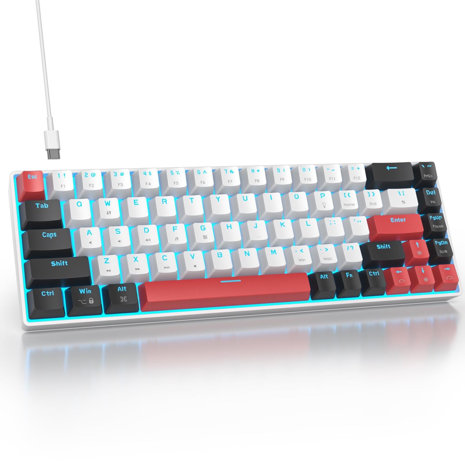 65% Mechanical Gaming Keyboard with Linear Red Switch Wired Mini Compact Keyb...