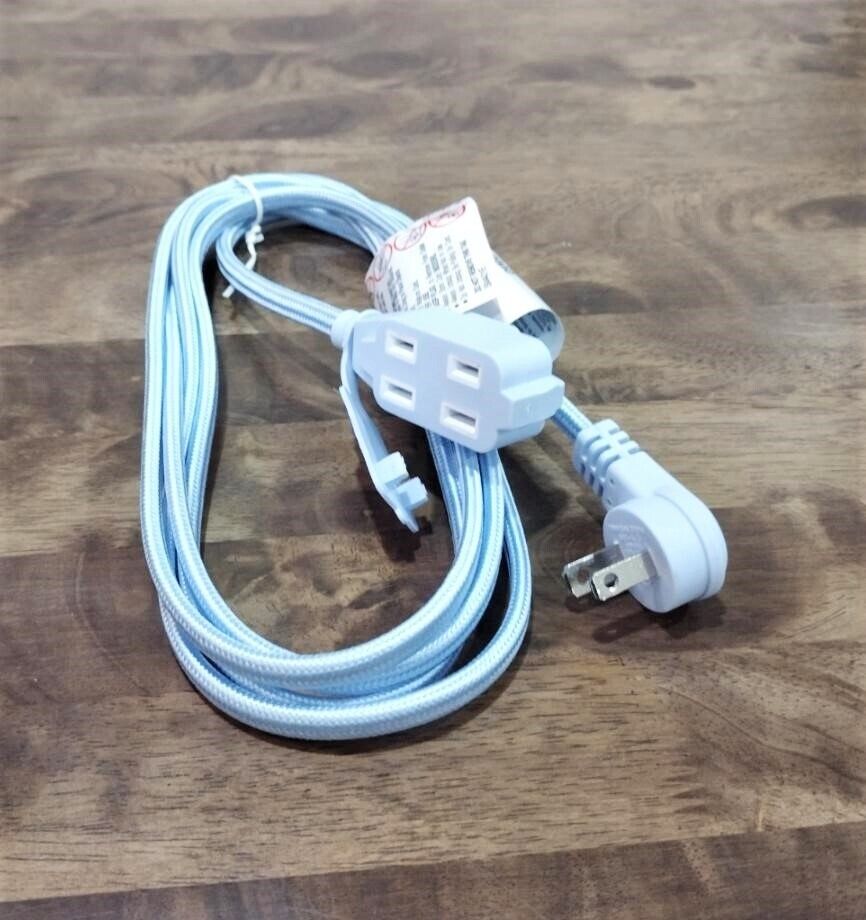 iHome 8 FT Braided AC Power Cord Light Blue 3 Outlets 2 Prong Extension Cord