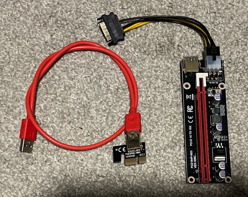 LOT OF 3 - Mining PCI-E Powered Riser PCI-E 1x to 16x USB With SATA To PCI-E
