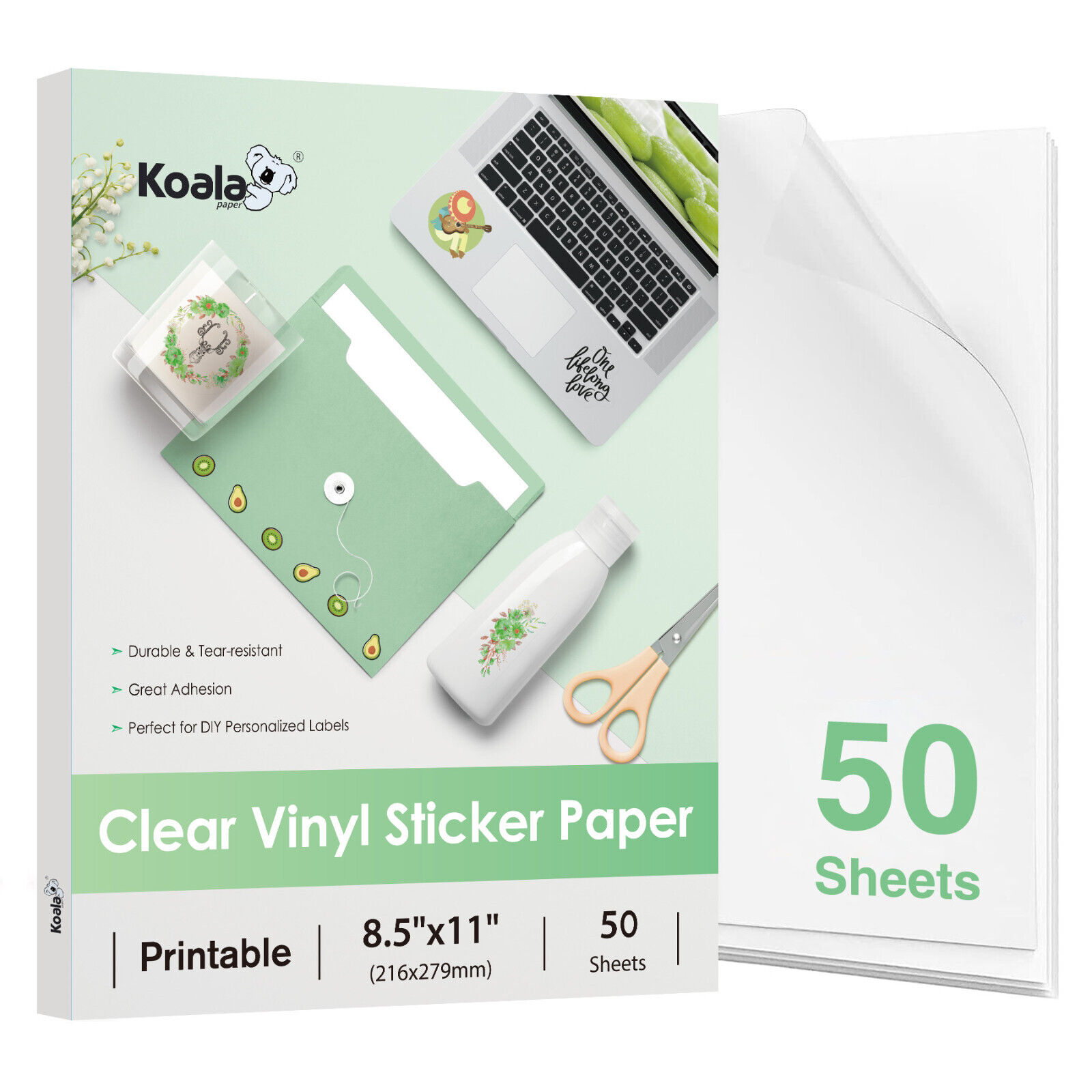 Koala Clear Vinyl Sticker Paper Waterproof Inkjet Printable Sticker Paper 50Ct