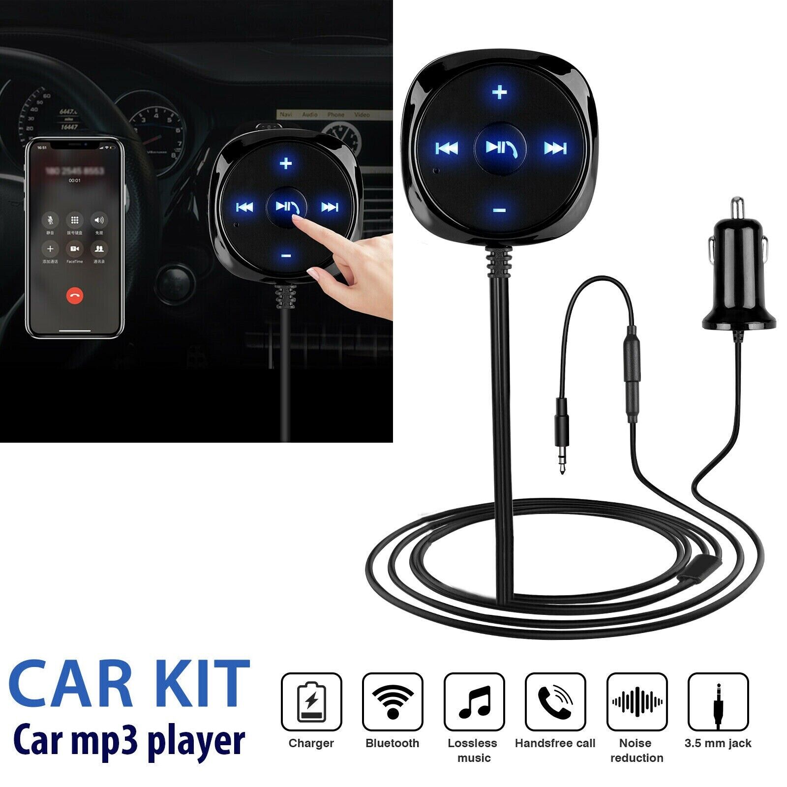 3.5mm Car AUX Bluetooth Wireless Stereo Audio Music Receiver Adapter USB Charger