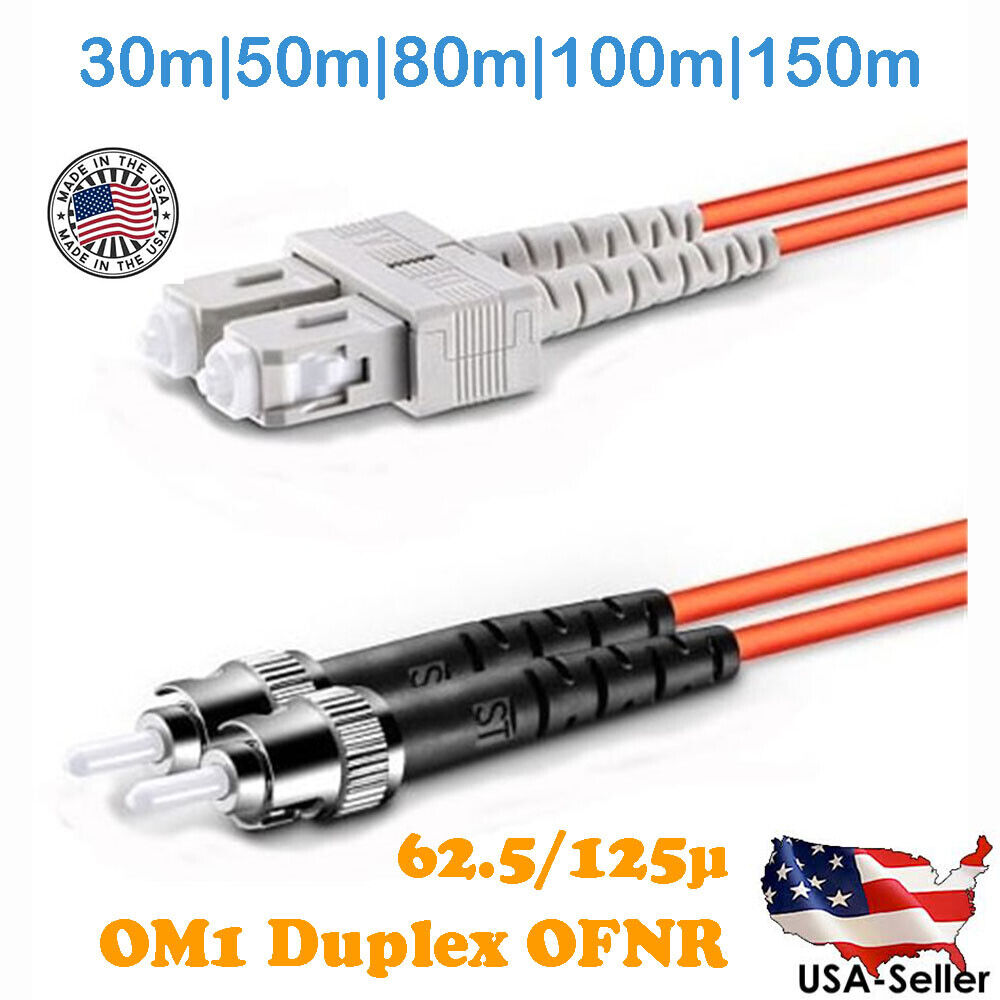 LONG ST to SC MULTIMODE OM1 62.5/125 FIBER OPTIC PATCH CABLE 30m to 150m