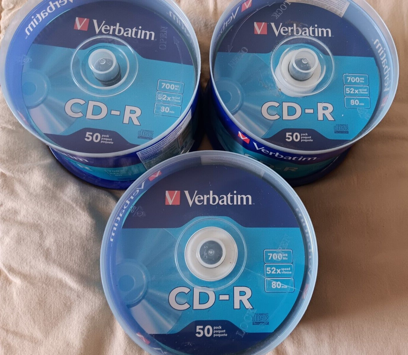 Verbatim CD-R 700MB 52x Speed 80 min Recordable Disc Lot of 3 Pack of 50 94691