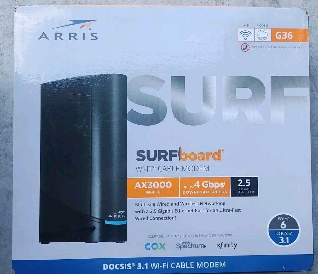 ARRIS Surfboard G36 DOCSIS 3.1 Multi-Gigabit Cable Modem Router - No Power Cord