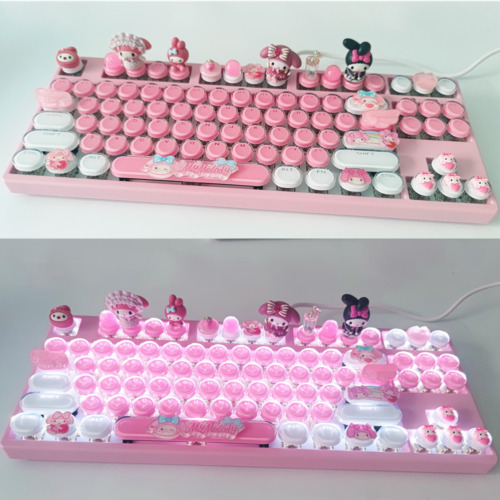 Cute Kirby Cinnamoroll Kuromi Doraemon Wired Plastic Mechanical Keyboard 104Keys