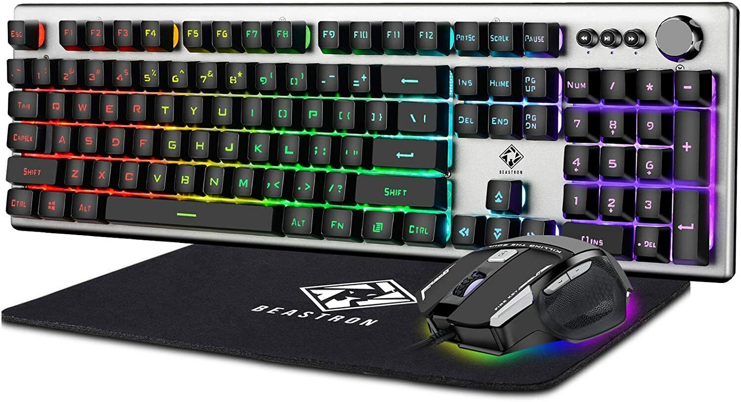 Beastron Wired Backlit Gaming Keyboard + Mouse & Mouse pad Combo Multimedia knob