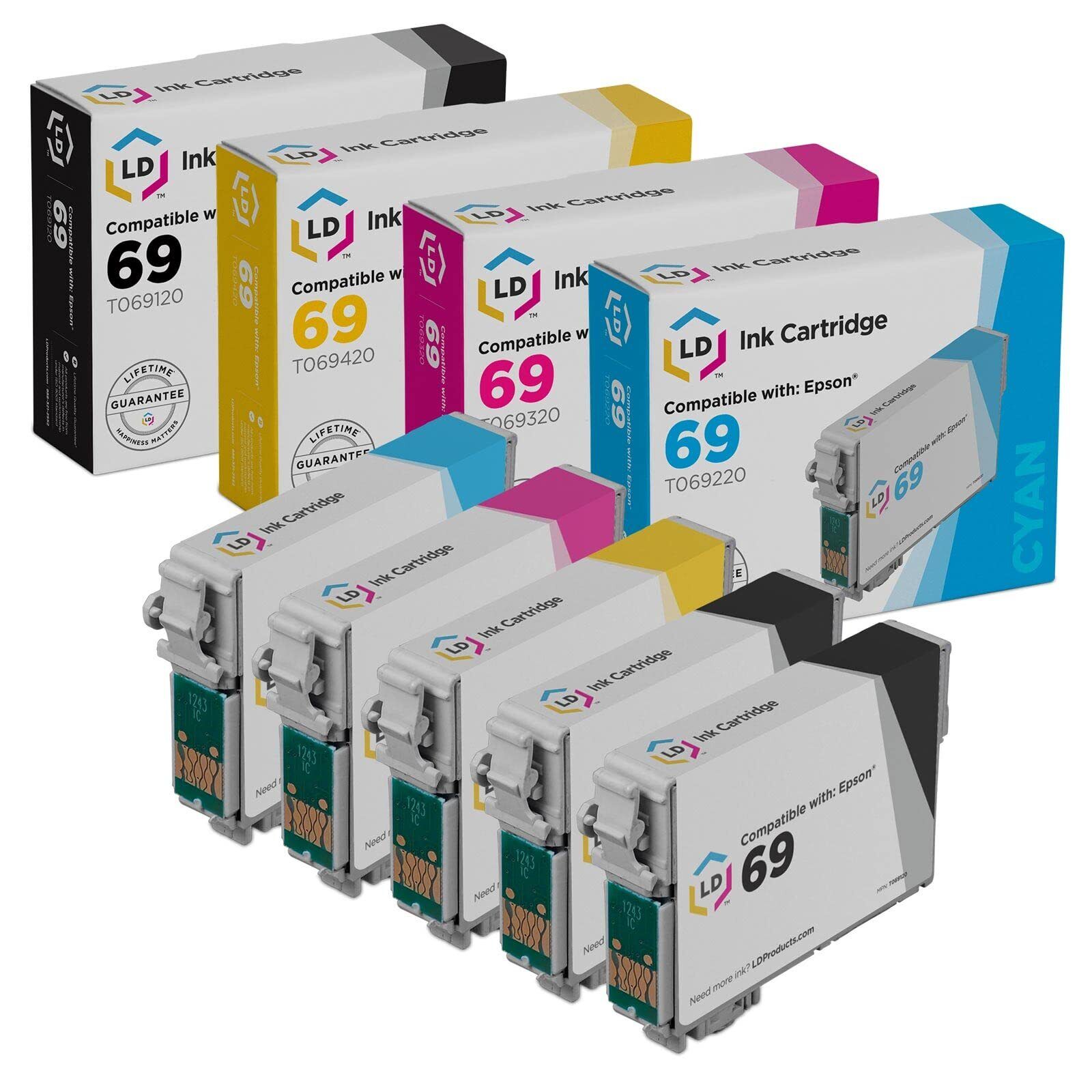 LD Reman Ink Cartridge for Epson T069 Set of 5: T069120 T069220 T069320 T069420