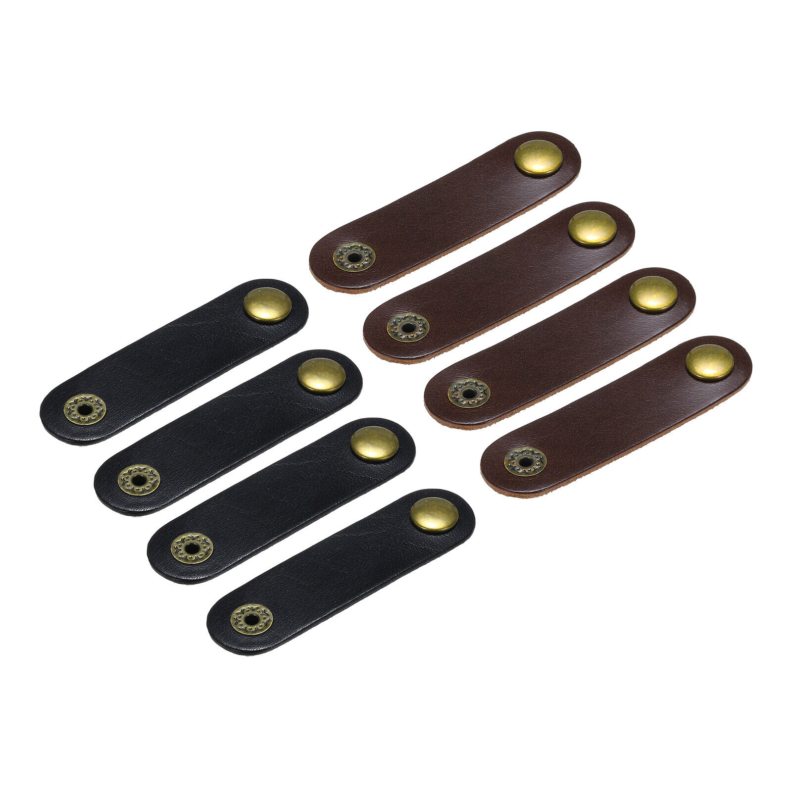 8Pcs Leather Cable Straps Cord Organizer Cable Ties Elastic Black/Coffee Color