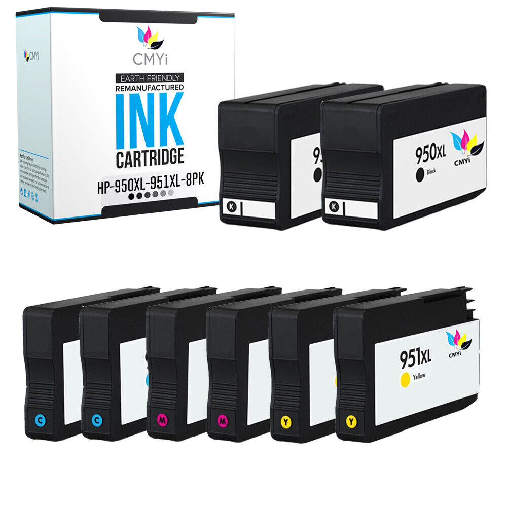 8 PK Replacement HP 950XL 951XL Ink Cartridges 2 BK 2 CMY Cartridge Combo Pack