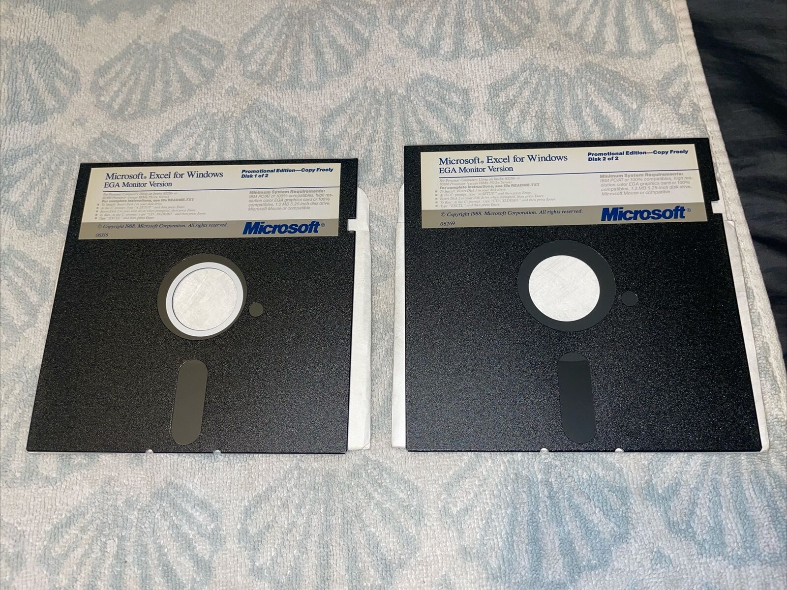 Microsoft Excel For Windows EGA Monitor Version 5.25” Floppy Disks 1&2 1988