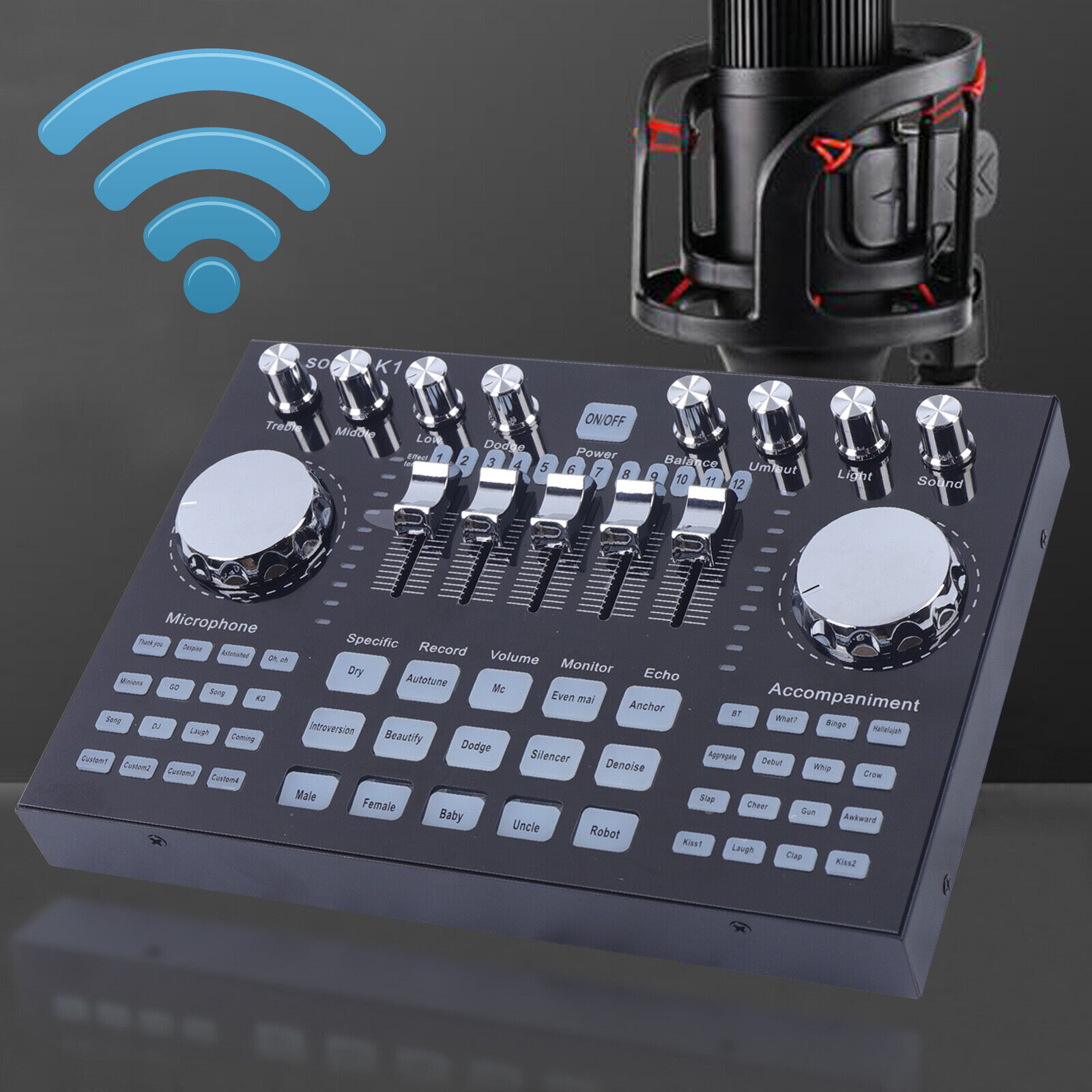 Digital Audio Mixer Live Sound Card K1 Mixing Console f/ PC Phone Live Streaming