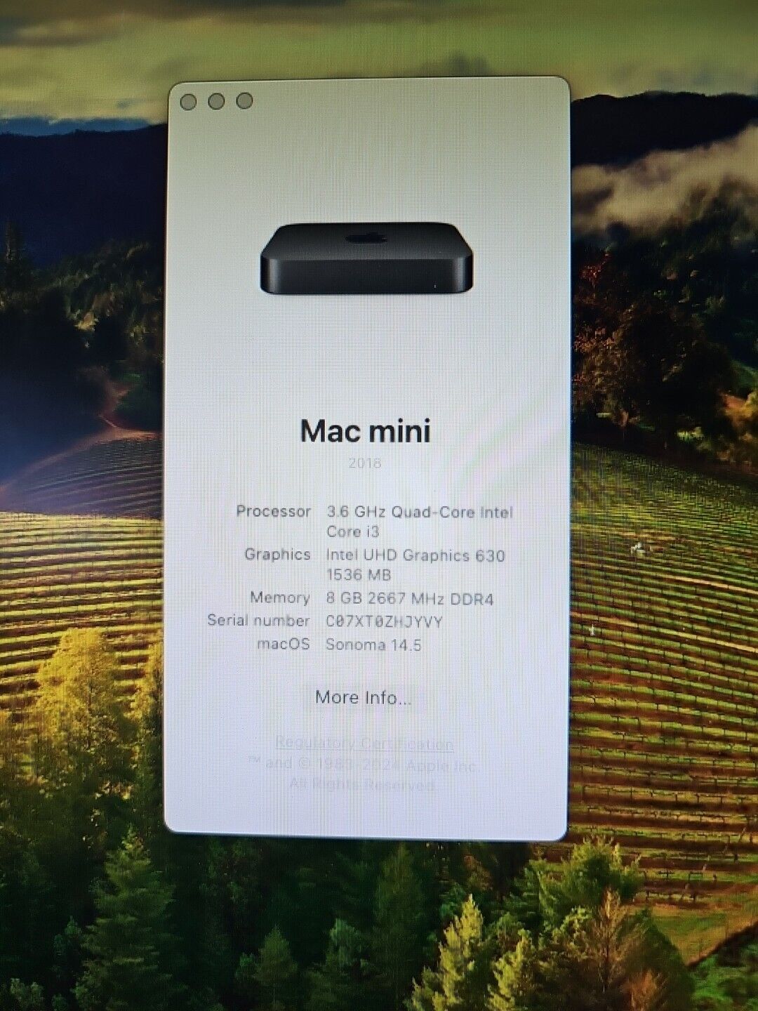 2018 Apple Mac Mini A1993 Intel Core i3 3.6 Ghz- 8GB DDR4 - 256GB SSD - Sonoma