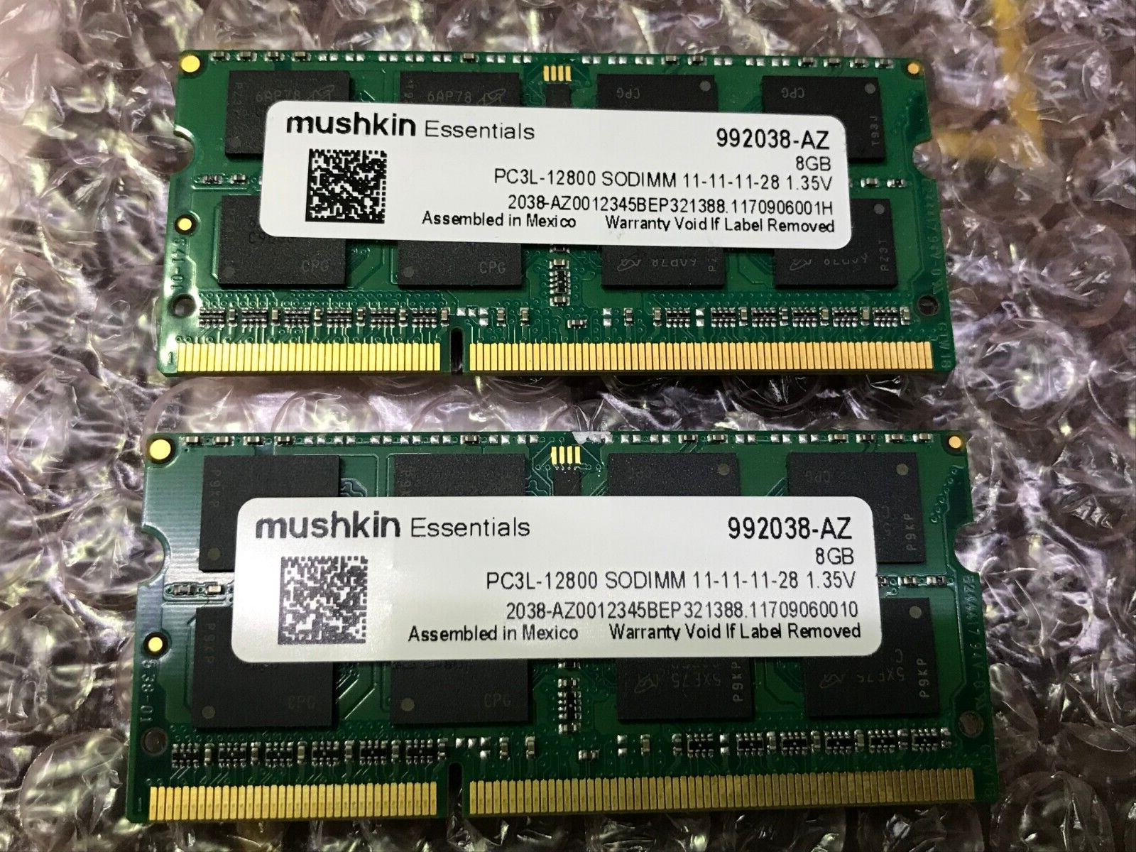 Mushkin 16GB Kit - 2x 8GB PC3L PC3L-12800 SODIMM Laptop Memory (Lot of2)