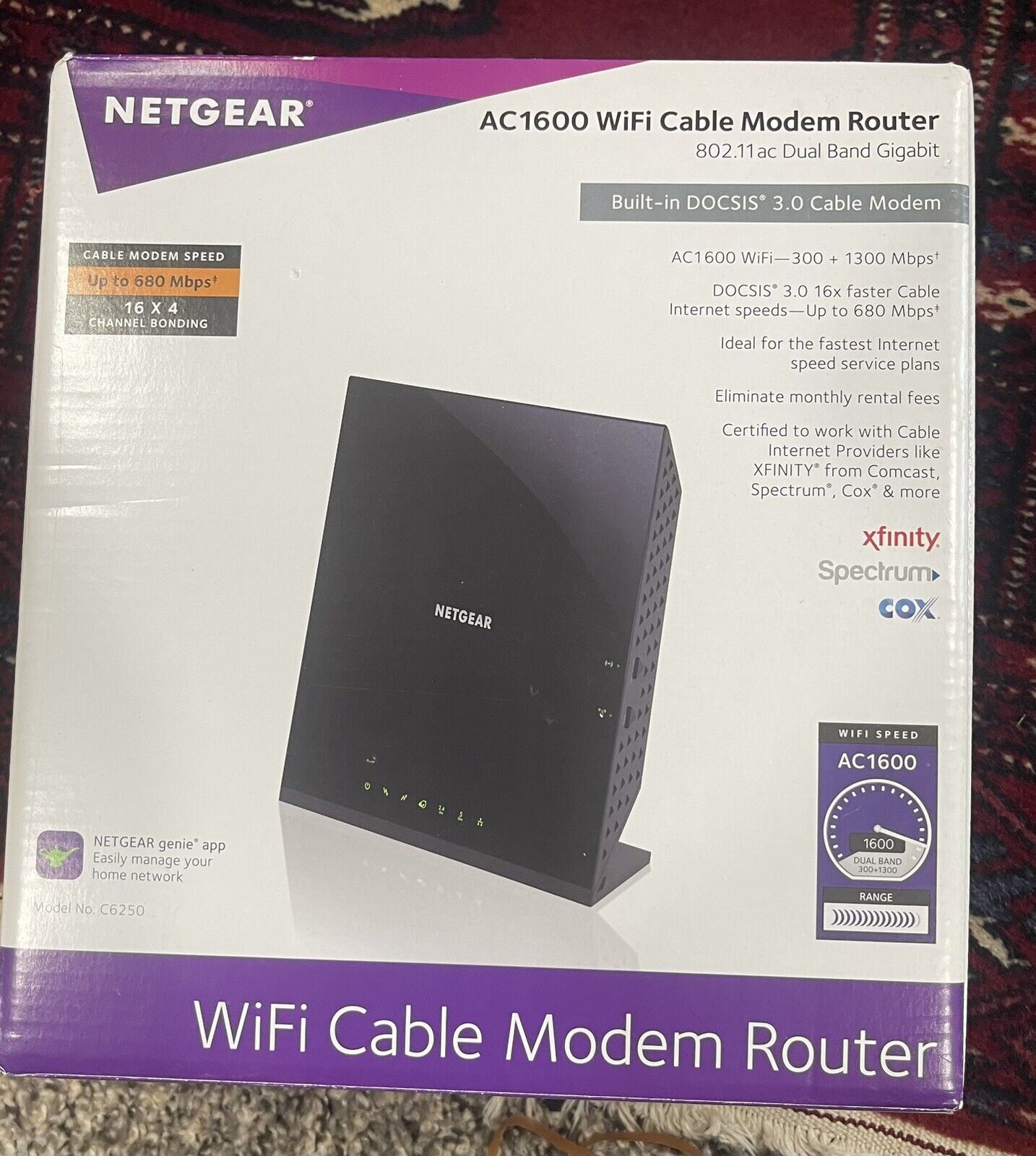NETGEAR C6250-1AZNAS WiFi Cable AC1600 Modem Router.