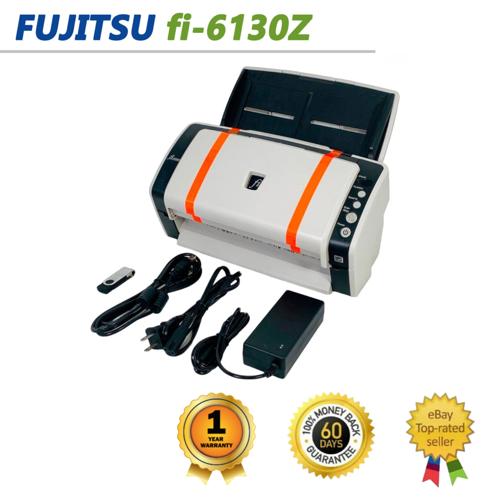 Fujitsu FI-6130Z Scanner COMPLETE SET (Adapter+USB+Drivers) - 1 YEAR WARRANTY