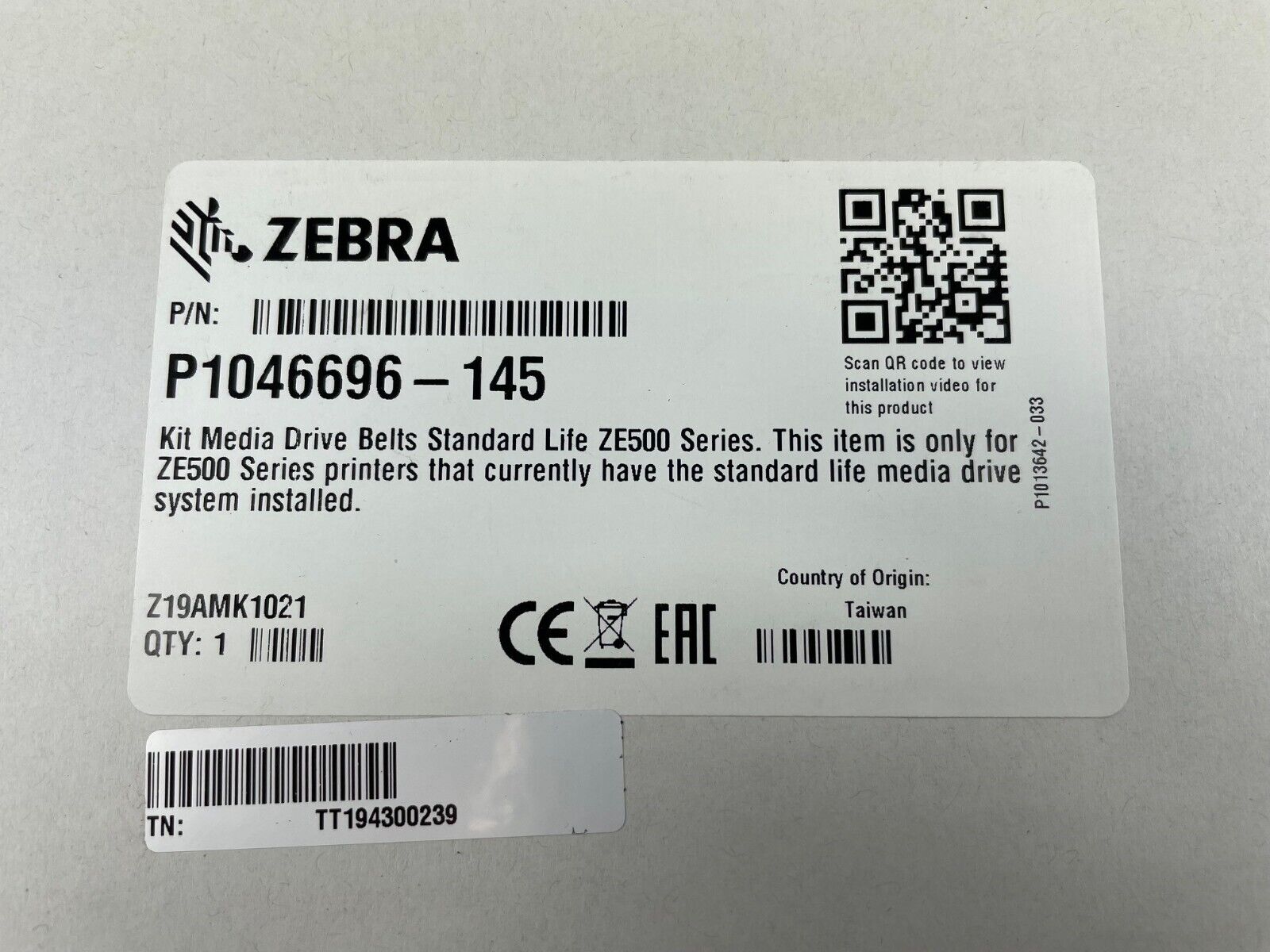 NEW Zebra ZE500 Drive Belt Replacement Kit - Part # P1046696-145