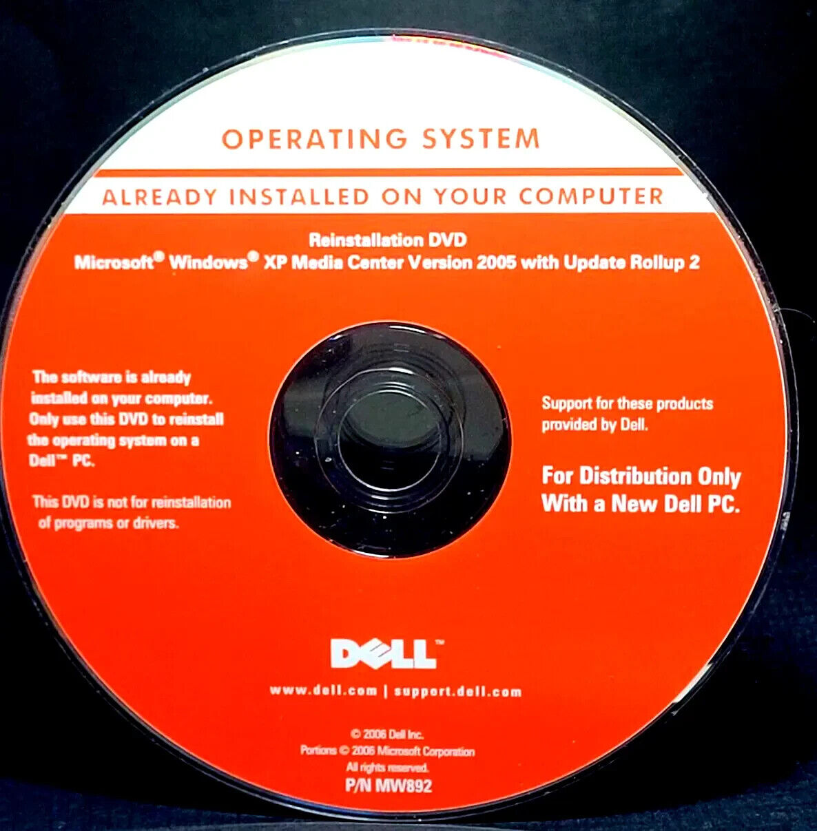 Dell Microsoft Windows XP Media Center Version 2005 Reinstallation DVD